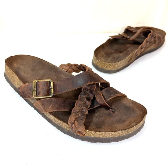 WHITE MOUNTAIN Footbeds Sandals Size 9 Leather Hippie Boho Summer Festival Braid - Picture 1 of 10